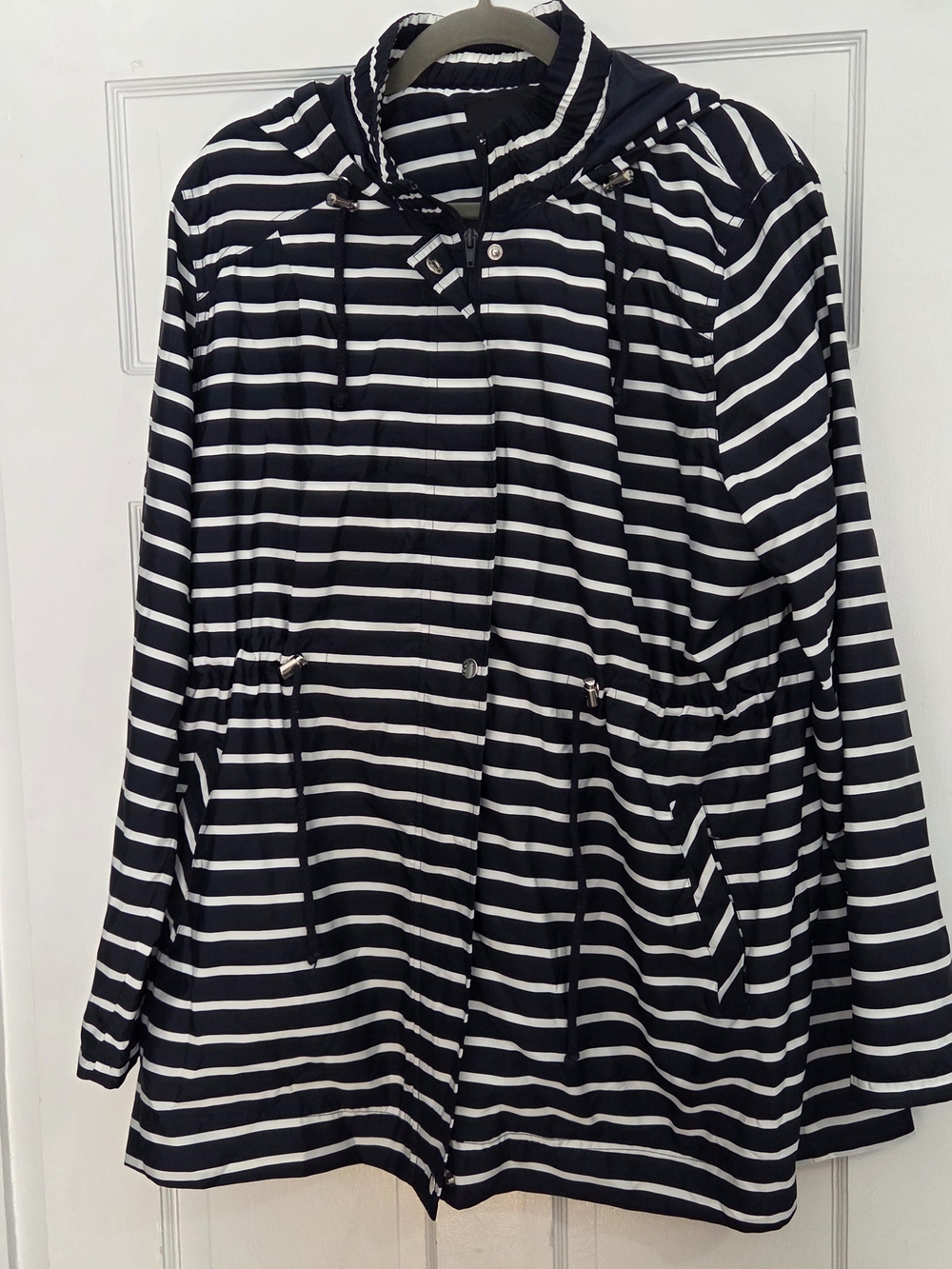 Striped Navy and White Light Rain Jacket